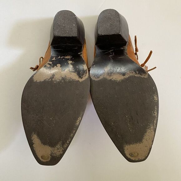 Durango Slid On Leather Heeled Shoes Women’s 7 Light Brown Boho Western Fringe - Picture 9 of 11